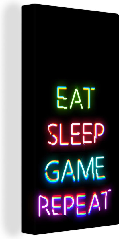 Canvas Schilderij Gaming - Quotes - Eat sleep game repeat - Wanddecoratie