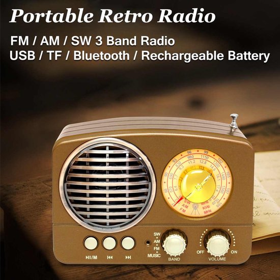 Haut-parleur Bluetooth Radio Vintage Rétro Portable AM SW FM TF Fente pour  Carte USB -... | bol