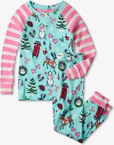 Hatley pyjama winterlandschap, kerstpyjama blauw/roze maat 6 jaar