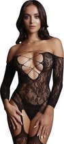 Criss Cross Neck Bodystocking - Black - O/S - Maat O/S
