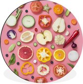 WallCircle - Wandcirkel - Muurcirkel - Groente - Fruit - Roze - Aluminium - Dibond - ⌀ 140 cm - Binnen en Buiten