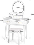 TRIUMPHKEY Grote Kaptafel met Spiegel en Verlichting, hoek-kaptafel met ledverlichting, verstelbare helderheid en kruk, make-uptafel met 5 laden, stopcontact, haardrogerhouder,modern(Zwart