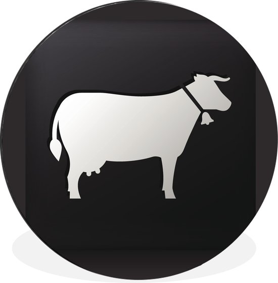 WallCircle - Wandcirkel - Muurcirkel - Een illustratie van een koe op een zwarte achtergrond - Aluminium - Dibond - ⌀ 30 cm - Binnen en Buiten