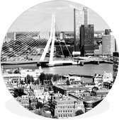 WallCircle - Wandcirkel ⌀ 150 - Rotterdam - Skyline - Zwart - Wit - Ronde schilderijen woonkamer - Wandbord rond - Muurdecoratie cirkel - Kamer decoratie binnen - Wanddecoratie muurcirkel - Woonaccessoires