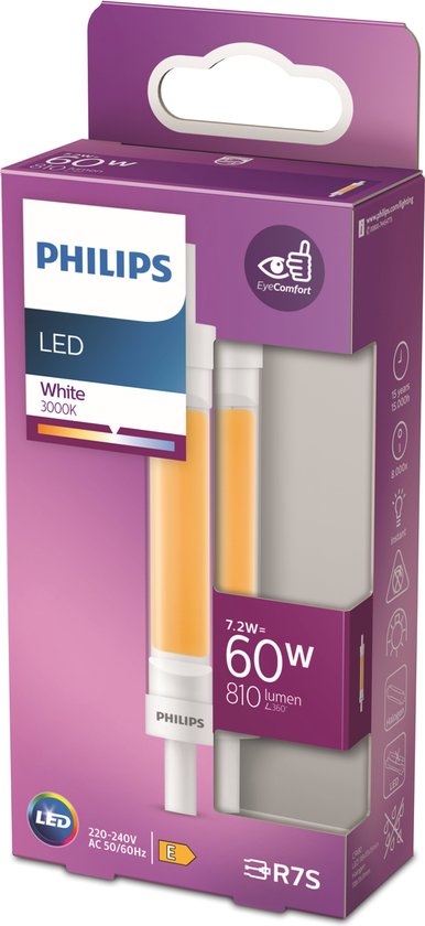 Philips LED-lamp - R7s Staaf - 7.2 W - Warmwit - (Ø x l) 15 mm x 118 mm - 1 stuk(s)