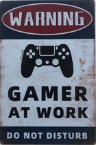 Metalen wandbord Warning Gamer retro wanddecoratie gameroom tienerkamer