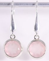 Lange hoogglans zilveren oorbellen met rozenkwarts