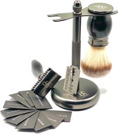 Luxe safety razor scheerset voor mannen - safety razor set met houder/scheerkwast/ 10x scheerbladen- cadeau voor mannen
