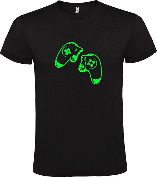 Zwart T-Shirt met “ Gebroken Game controller “ logo Neon Groen Size XXXXL
