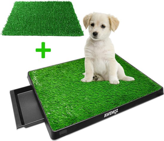 AWEMOZ Hondentoilet Kunstgras Met 2 Matten - 63x50x7cm - Puppy Pads - Zindelijkheidstraining Hond - Training Pads - Indoor / Outdoor Honden Toilet
