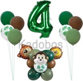 Safari ballonnen set verjaardag 4 jaar - folie ballon jungle Leeuw Aap Zebra - 10 delig