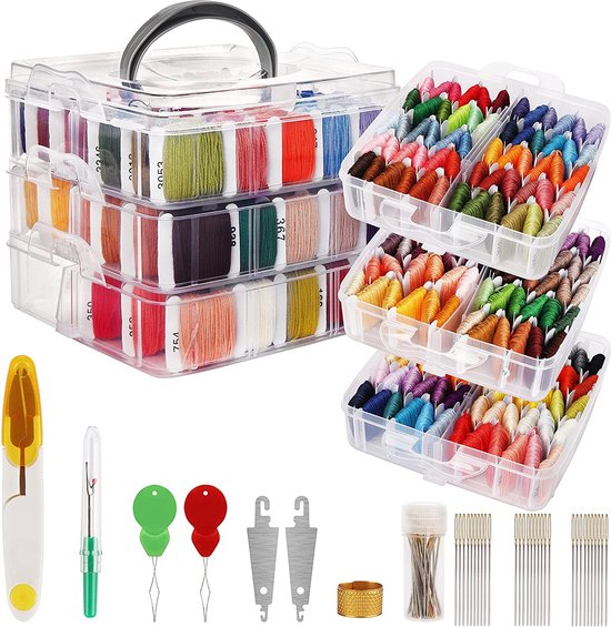 MAKEASY Embroidery Thread Set, 205 Pieces with 100 Colour Threads for 5 Circles Bamboo, 40 Sewing Pins, 3 Aida Embroidery Fabrics and Cross Stitch MAKEASY Embroidery Thread Set, 205 Pieces with 100 Colour Threads for 5 Circles Bamboo, 40 Sewing Pins, 3 Aida Embroidery Fabrics and Cross Stitch