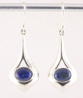 Druppelvormige hoogglans zilveren oorbellen met lapis lazuli