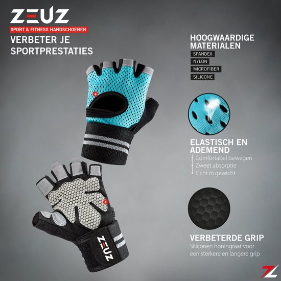 ZEUZ Sport & Fitness Handschoenen Dames & Heren – voor Krachttraining, Gym & CrossFit Training – Blauw & Zwart – Gloves voor meer grip en bescherming tegen blaren & eelt - Maat M - ZEUZ
