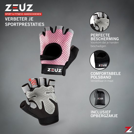 ZEUZ Sport & Fitness Handschoenen Dames – voor Krachttraining, Gym & CrossFit Training – Roze & Zwart – Gloves voor meer grip en bescherming tegen blaren & eelt - Maat M