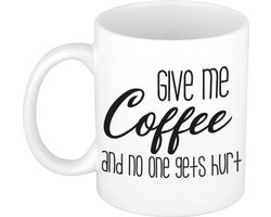Give me coffee cadeau mok / beker wit - 300 ml - keramiek - koffiemok voor de koffieliefhebber