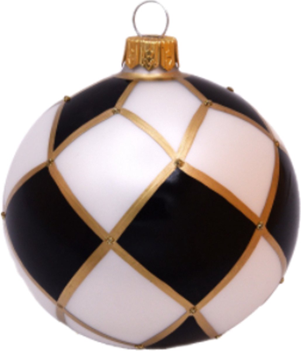 Zes Chique Kerstballen Zwart, Wit en Goud Doosje met 2 x 3 glazen