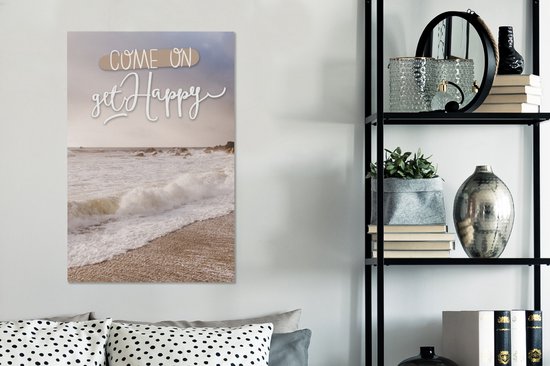 Peintures sur toile - 'Come on get happy' et un fond avec la mer - 60x90 cm - Décoration murale