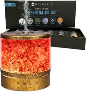 Aroma Diffuser met Himalaya Zout – 400ml – Inclusief 6x Etherische Olie – Aroma Vernevelaar met Instelbare Kleuren – Luchtbevochtiger