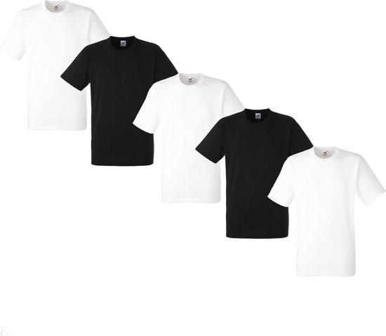 5 Pack Fruit of the Loom American Heavy T-shirts ronde hals maat XL Kleur Zwart - Wit