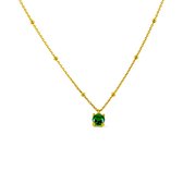 Silventi 9SIL-21785 Zilveren Ketting met hangertje - Dames - Zirkonia Steentje - 5 mm Doorsnee - Groen - Ankerschakel met Bolletjes - 38 + 5 cm - Zilver - Goudkleurig