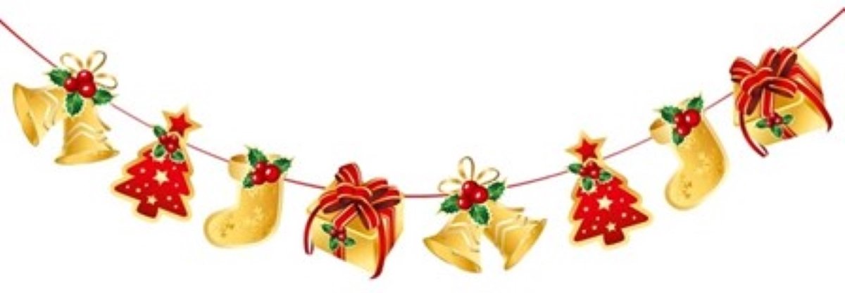 Goude Slinger Kerst – Klokjes – Kerstboom - Cadeau - Vlag - Banner - Slinger - Guirlande | Kerstfeest - Kerst - Decoratie – Kerstversiering - Christmas | Karton – Groen – Goud – Rood – foto 2