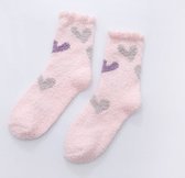 Fluffy Sokken Dames - huissokken - roze - print hart - 35-40 - dikke sokken - winter sokken - extra zacht