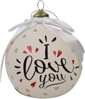 Cadeau Kerstbal 'I Love You' - Zwart / Wit / Rood - Glas - Ø 9.5 cm - Kerstboom - Kersthanger