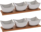 6x stuks amuse/tapas/saus schaaltjes 9 cm van porselein met serveerplankjes - Kommetjes