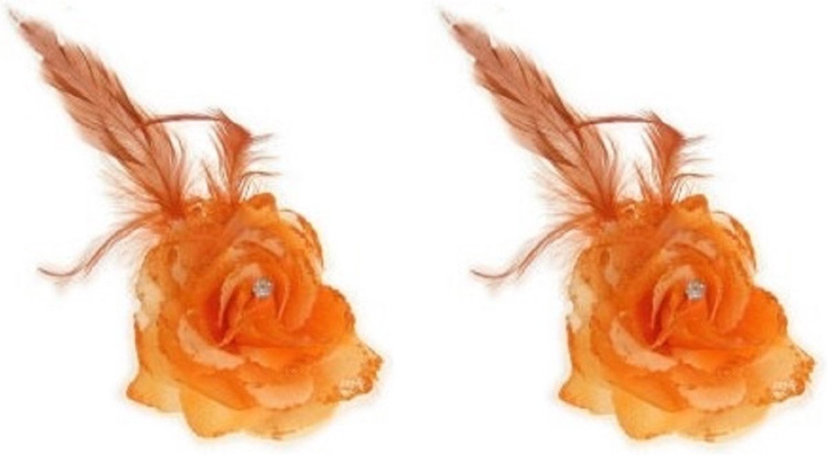 2x stuks oranje deco bloem met speld/elastiek - Oranje koningsdag supporters feestartikelen - Merkloos