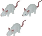Set van 3x stuks witte rubberen nep rat 11 cm - Kunststof dieren - Ratten