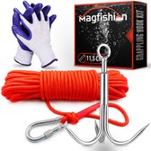 Magfishion Vismagneet Haak - Medior Vismagneten Dreghaak - Magneetvissen Accessoire - Werphaak + 10 Meter Lang Touw met Karabijnhaak - Handschoenen - Outdoor