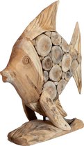Houten vis op standaard - Beeld vis - Woondecoratie hout - Houten dieren - 46x39cm