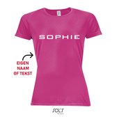 Dames sportshirt bedrukt met naam / tekst | Verkrijgbaar in meerdere kleuren