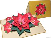 Popcards popupkaarten - Schitterende grote en luxe kerstkaart met grote kerstroos en kleine kerstrozen kerstster pop-up kaart 3D wenskaart