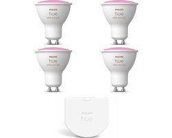Philips Hue Uitbreidingspakket - GU10 - met 4 Spotjes - Wit en Gekleurd Licht - Incl. 1 Hue Wall Switch - Hue White and Color Ambiance
