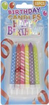 Taartkaarsjes - verjaardag kaarsjes - Happy birthday candles 12 stuks gekleurd