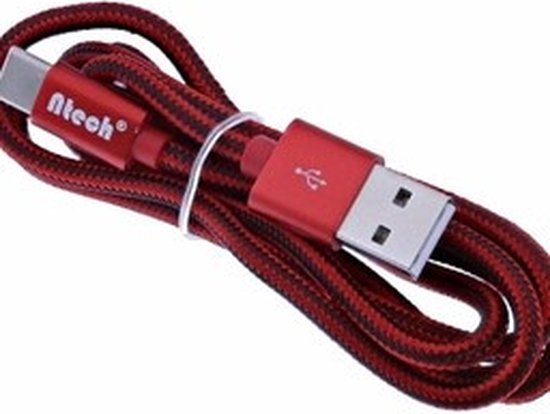 USB-C laadkabel 1 meter gevlochten nylon snel opladen en data USB-A naar Type-C zwart-rood, geschikt voor Samsung, Sony, OnePlus