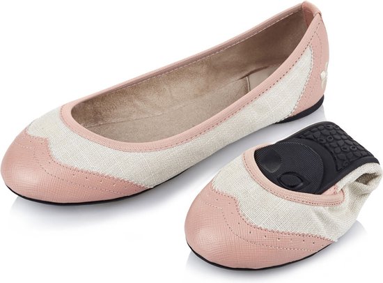 Sorprese – ballerina schoenen dames – Butterfly twists Audrey Cream Linen Dusty Pink – maat 38 - ballerina schoenen meisjes
