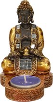 Indische boeddha theelichthouder goud/zwart 12 cm - Waxinelichthouders