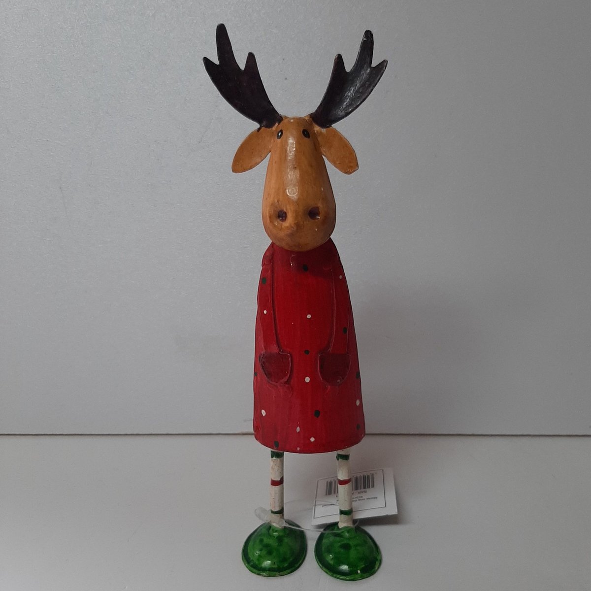 Kerst- Metalen beeldje van een staande Eland rood 15cm hoog