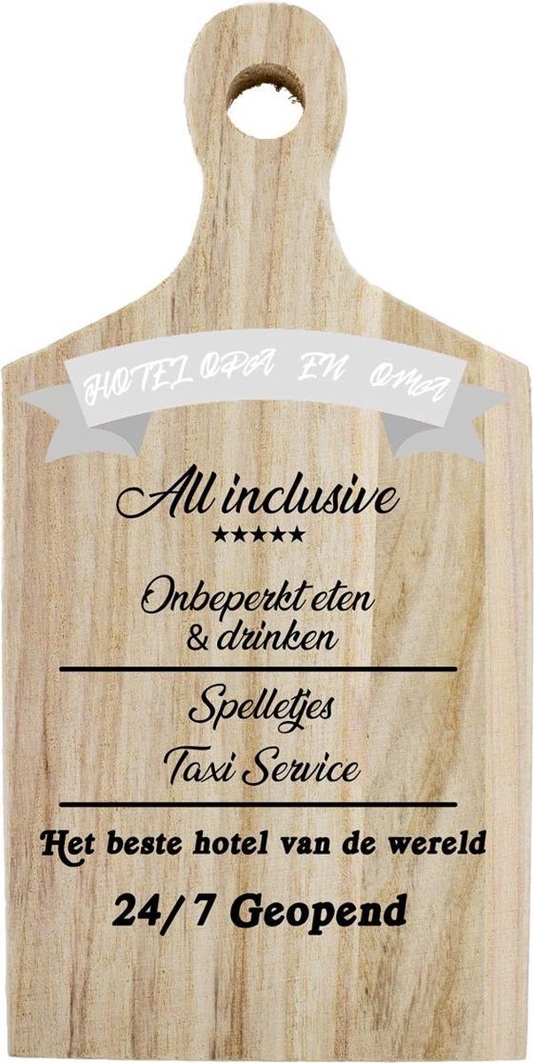 Borrelplank ‘Hotel Opa & Oma – All Inclusive’ – Liefdevol & Humoristisch Cadeau