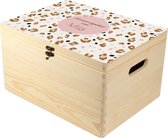 Memorybox Leopard met naam - Houten herinneringskist 30 x 40 x 23 cm - met handvaten - hoogwaardige kleurenprint in het hout