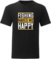 T-Shirt - Casual T-Shirt - Sport - Vissen - Kamperen - Fishing - Lifestyle- Casual - Fishing Makes Me Happy - Zwart - Maat L