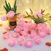 Bloemen slinger met led lampjes - 3 meter - 20 lichtjes - Roze rozen - Warm licht - Bruiloft - Netstroom - Koppelbaar