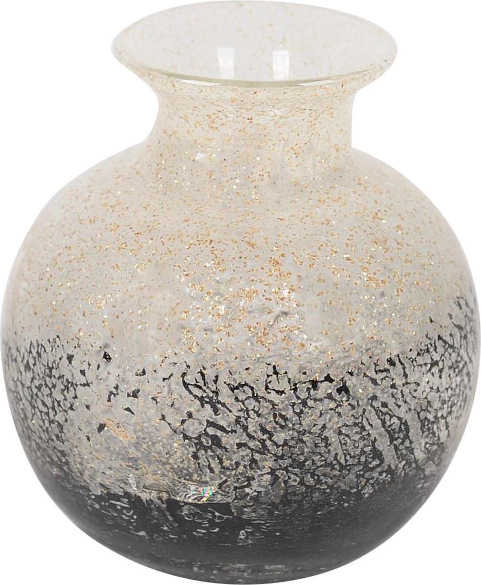 Rasteli Vaas-Bolvaasje Glas Zwart-Crème-Gemêleerd D 11,5 cm H 11.5 cm
