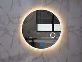 Mawialux LED Badkamerspiegel - Dimbaar - 70cm - Rond - Verwarming - Digitale Klok - Bluetooth - Laine