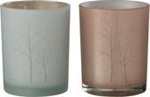J-Line Windlicht Boom Glas Wit/Zalm Medium Assortiment Van 2/ Set van 4 stuks