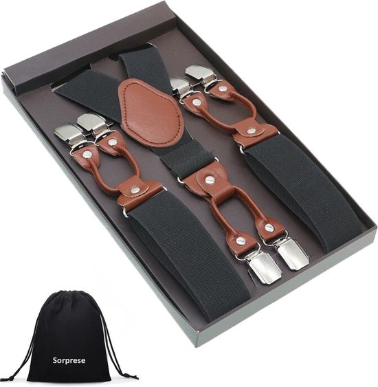 Bretelles de luxe chic - Design solide gris foncé - Sorprese - cuir marron  moyen - 6... | bol.com