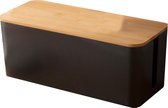 Kabelbox met houten deksel | Kabeldoos | Opbergbox stekkerdoos | Kabelbox voor snoeren wegwerken | Zwart | 40,5 cm | Allteq